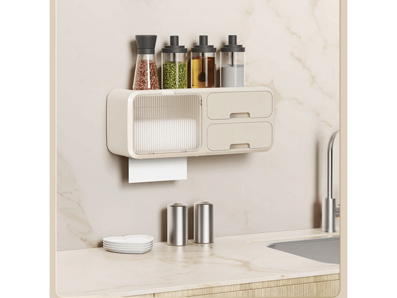  Porte-papier hygiénique étanche pour salle de bain, boîte de rangement murale sans perçage pour papier hygiénique, beige  - Conforama D