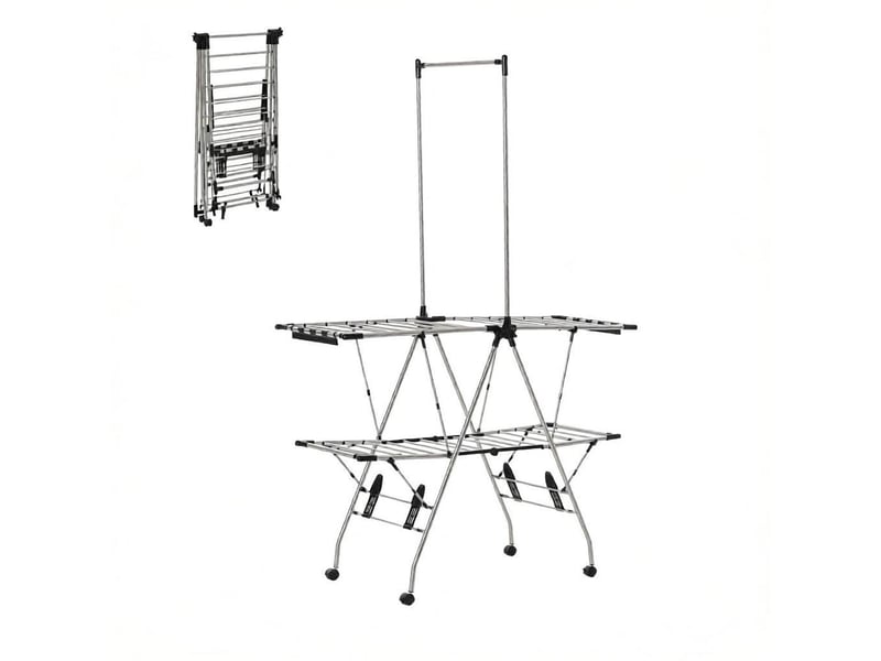  Étendoir à linge tour pliable à roulettes acier inoxydable 138,5 x 63 x 208 cm T5828P554627 - Conforama A