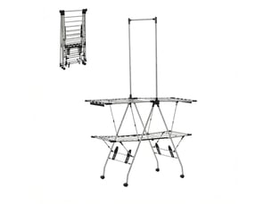 Étendoir à linge tour pliable à roulettes acier inoxydable 138,5 x 63 x 208 cm