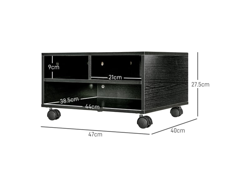  Support d'imprimante en bois à 2 niveaux avec roulettes pour bureau et espace de travail, 47 x 40 x 22,5 cm, noir  - Conforama D