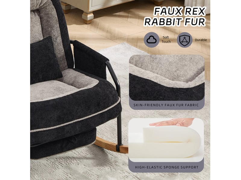  Fauteuil à bascule design bicolore noir et gris, dossier réglable et repose-pied rétractable pour se détendre  - Conforama D