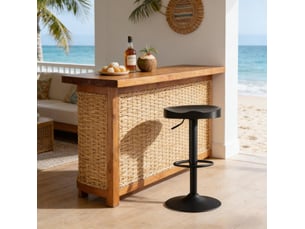 Tabouret de bar pivotant réglable en hauteur avec repose-pieds, assise ergonomique en bois et métal noir