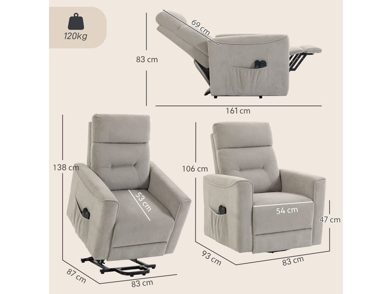  Fauteuil releveur électrique massage vibration et chaleur, fauteuil relax électrique, dossier inclinable, chenille, gris  - Conforama C