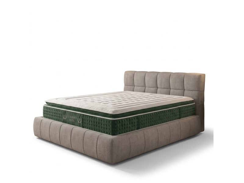  Ensemble lit coffre aneto et matelas émeraude 200x200 cm - tissu chenille gris - mémoire de forme PREMIUM - Conforama A