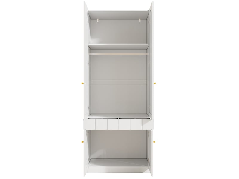  Lot de 2 armoires avec doubles portes et tiroirs pression pour chambre en mdf 80×50×200 cm blanc  - Conforama D