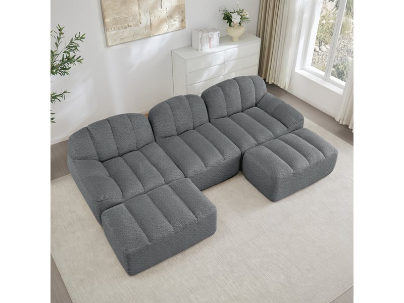  Canapé panoramique coquille 3 places, 2 poufs gris – 288 x 165 x 79 cm Fay Lum - Conforama W
