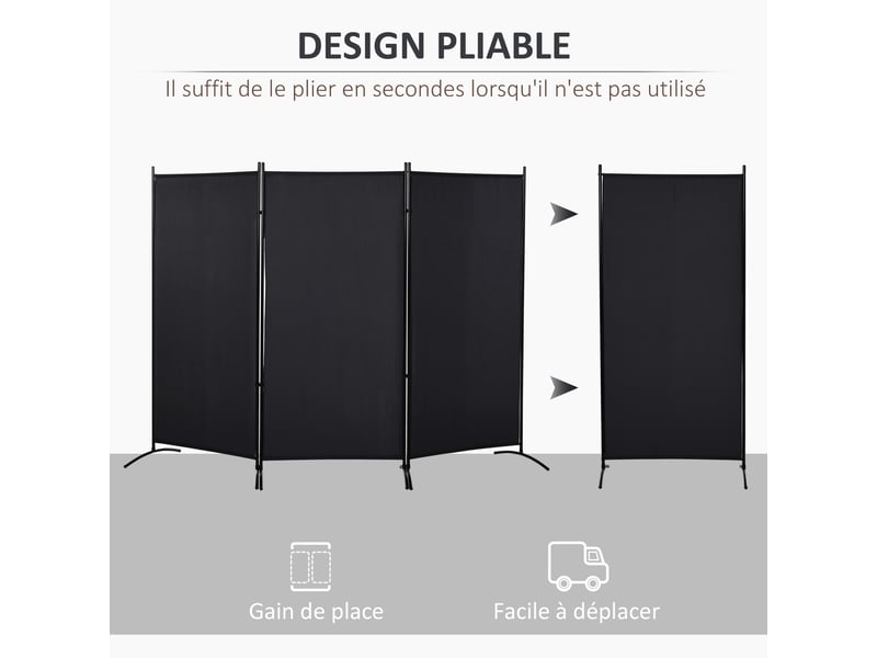  Paravent 3 panneaux dim. 2,53l x 0,5l x 1,82h m store latéral brise-vue paravent sur pied métal séparateur polyester  - Conforama D