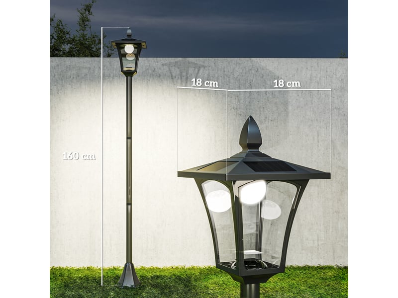  Lanterne solaire led jardin, inox, 160 cm, anti-vent, ip44, capteur luminosité, 30 lm, piquet sol, noir.  - Conforama E