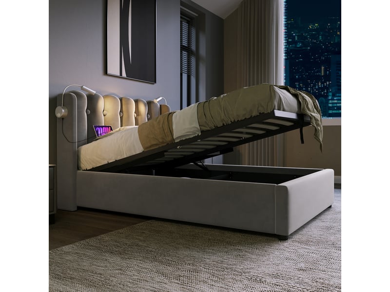  Lit en velours gris 90 x 200 cm  - Conforama E