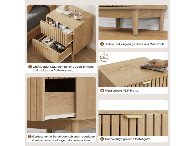  Table de chevet 45x39x56,5 cm 2 tiroirs décor chêne clair  - Conforama E