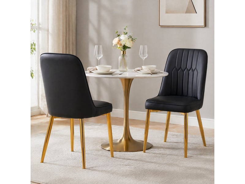  Lot de 2 chaises de salle à manger noir et doré en pu et métal  - Conforama B