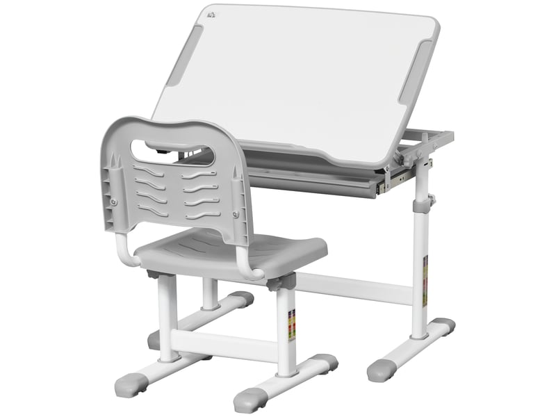  Bureau enfant 6-12 ans avec chaise et hauteur réglable, plateau inclinable, 66 x 47 x 52-77 cm, gris  - Conforama A