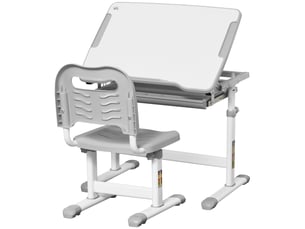 Bureau enfant 6-12 ans avec chaise et hauteur réglable, plateau inclinable, 66 x 47 x 52-77 cm, gris