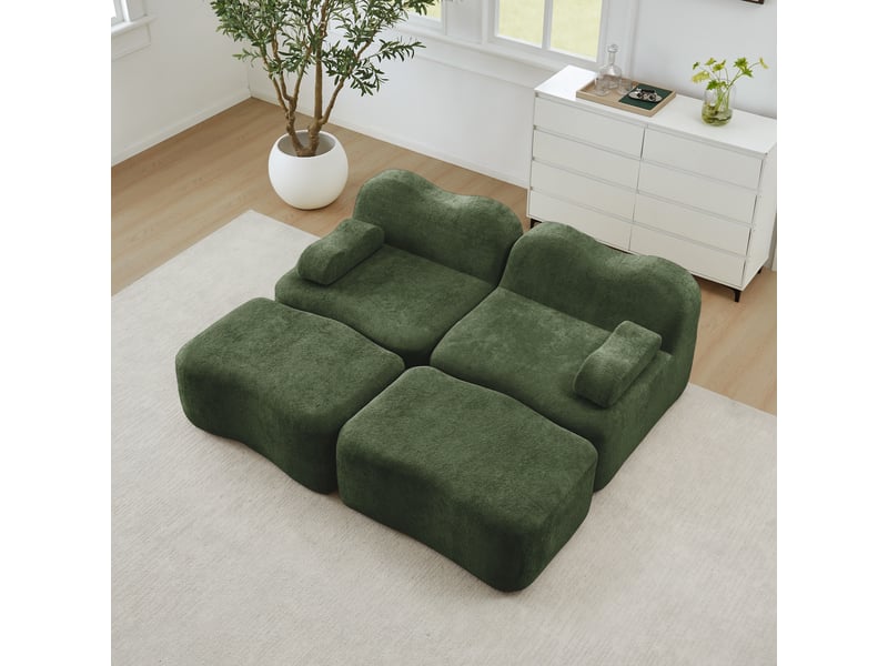  Canapé modulaire avec ottomans, assise profonde et soutien ergonomique en velours vert  - Conforama D