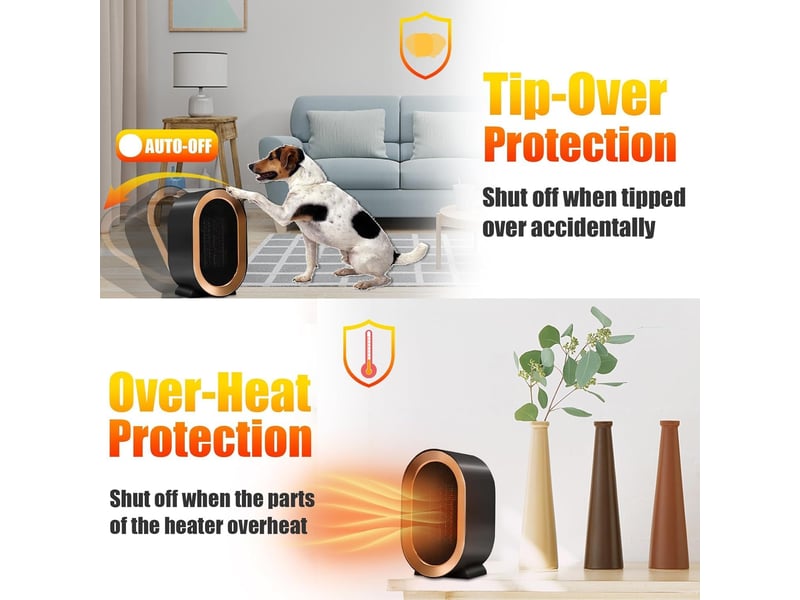  Chauffage portable, protection anti-basculement, protection contre la surchauffe, noir, 2 vitesses PPL000926TBY - Conforama C