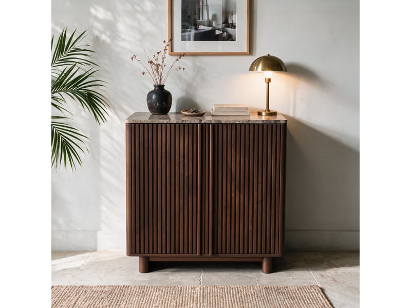  Petit buffet en bois de manguier et plateau en marbre-flavio Flavio - Conforama B