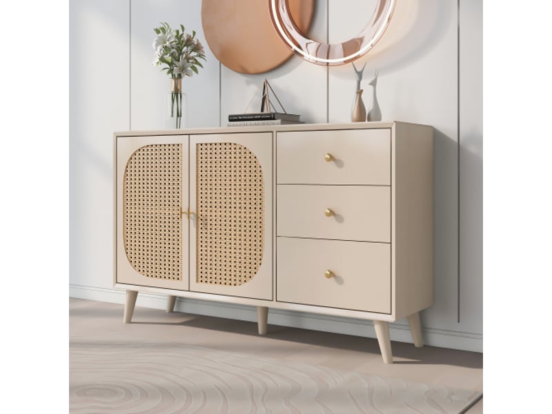  Buffet 2 porte(s) 3 tiroir(s) - 120 cm beige panneau de particules buffet beige - Conforama D