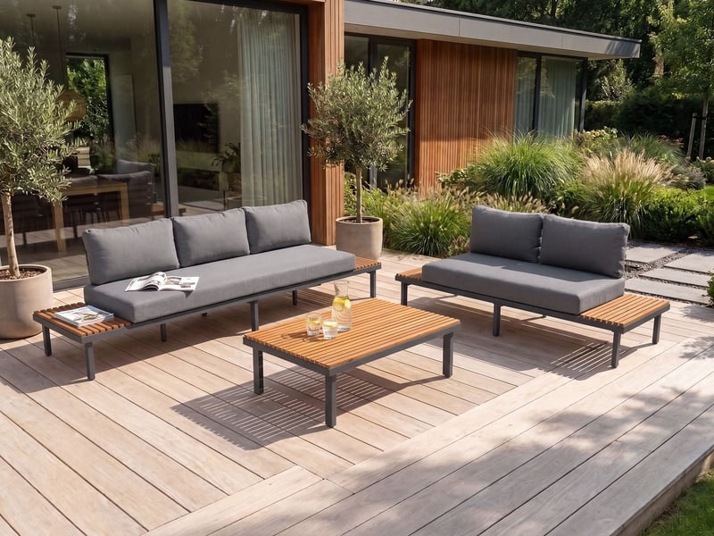  Ensemble de salon de jardin avec table 5 places fivizzano acacia gris foncé  - Conforama B