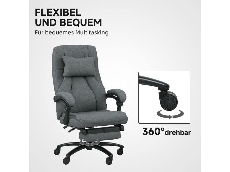  Chaise de bureau massante,avec repose-pieds,polyester,gris foncé  - Conforama E