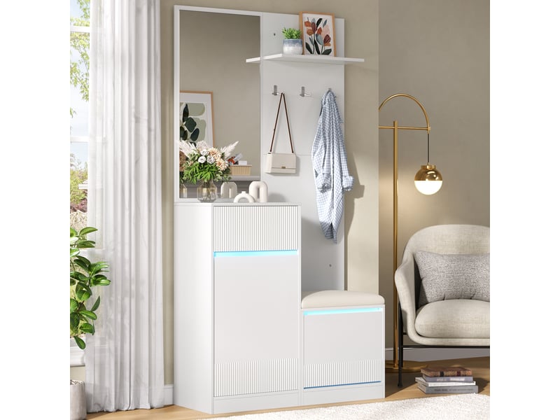  Meuble à chaussures coloris blanc miroir intégré ORGL1145W - Conforama D