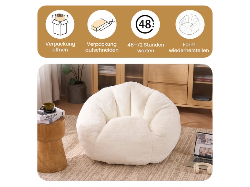 Fauteuil poire modenvie en mousse à mémoire de forme 98 x 98 x 60 cm blanc crème - Conforama D