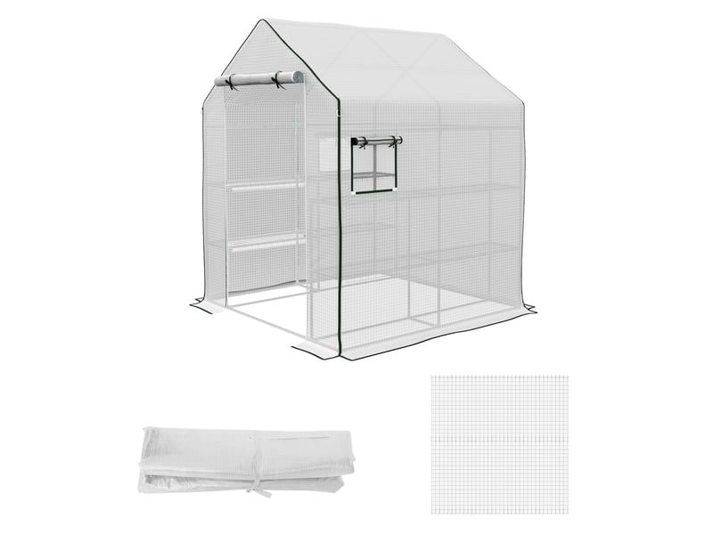  Bâche de rechange pour serre 140 x 143 x 190 cm avec fenêtre et porte enroulable, protection anti-uv, blanche, pour plantes de jardin  - Conforama B
