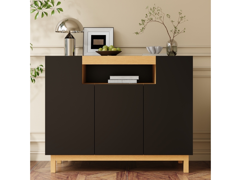 Buffet noir à 3 portes et niche ouverte 120,5 x 42 x 96 cm - Conforama D
