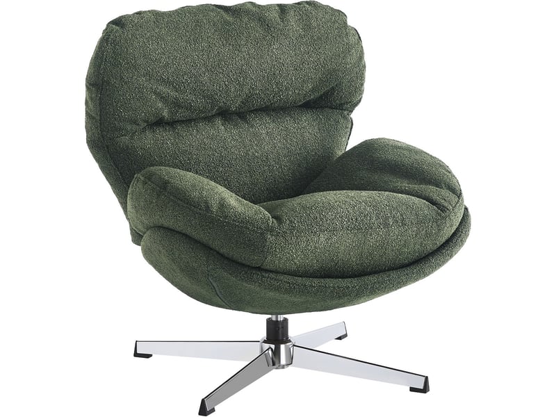  Fauteuil pivotant en tissu bouclé vert kaki et piètement chromé - oli Oli - Conforama D