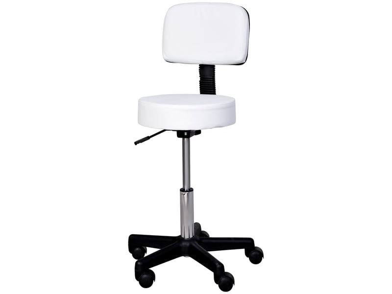  Tabouret à roulettes blanc avec dossier hauteur réglable 72-84 cm pivotant 360° pour bureau salon massage spa  - Conforama A