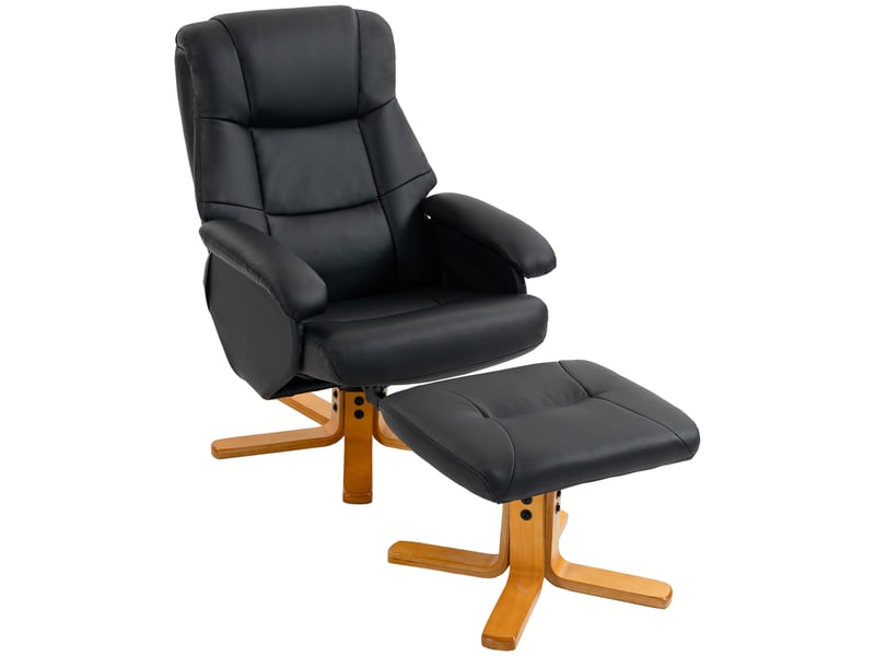 Fauteuil relax inclinable pivotant avec repose-pied piètement bois clair synthétique noir - Conforama A