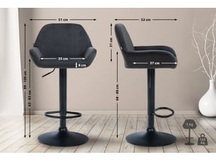 Ensemble de 2 tabourets de bar braga en velours métal noir mat, noir