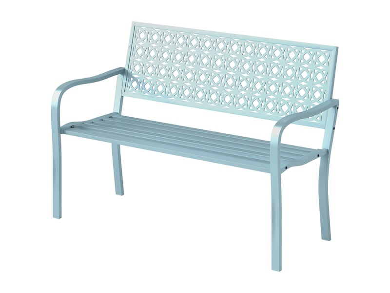  Banc de jardin 2 places, banc extérieur jardin en acier avec dossier ajouré, 127 x 63 x 85 cm, bleu  - Conforama B