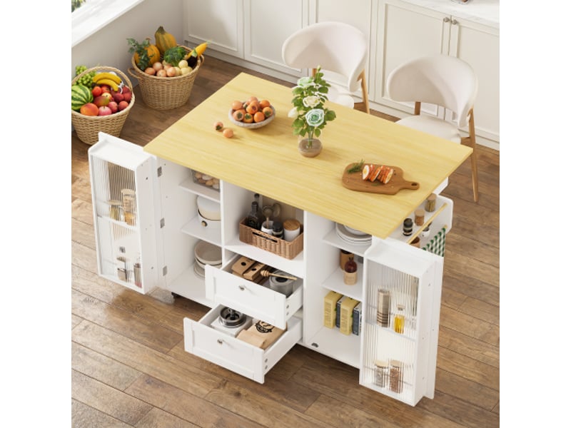 Desserte de cuisine à roulettes avec plateau rabattable 120x45(70)x92 cm blanc naturel - Conforama C