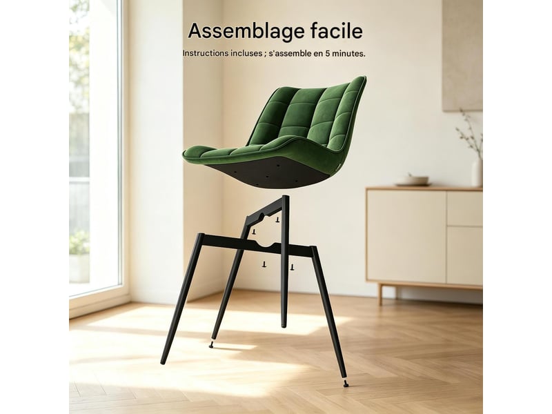  Lot de 2 chaises de salle à manger en velours vert foncé, pieds en métal T5828P575819 - Conforama E