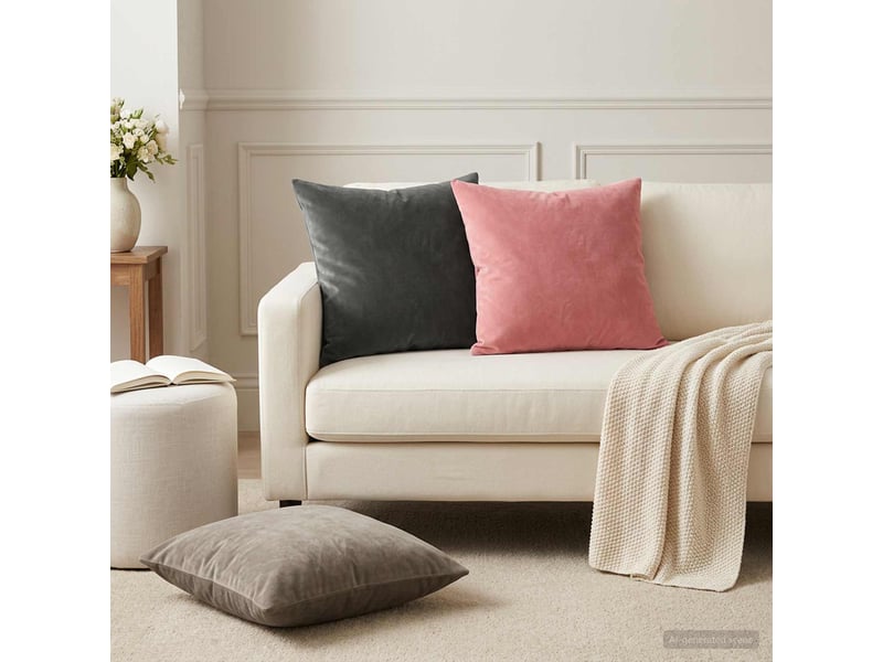  Lot de 6 coussins avec oreiller, coussins décoratifs heerlen gris foncé velours cf50844  - Conforama B