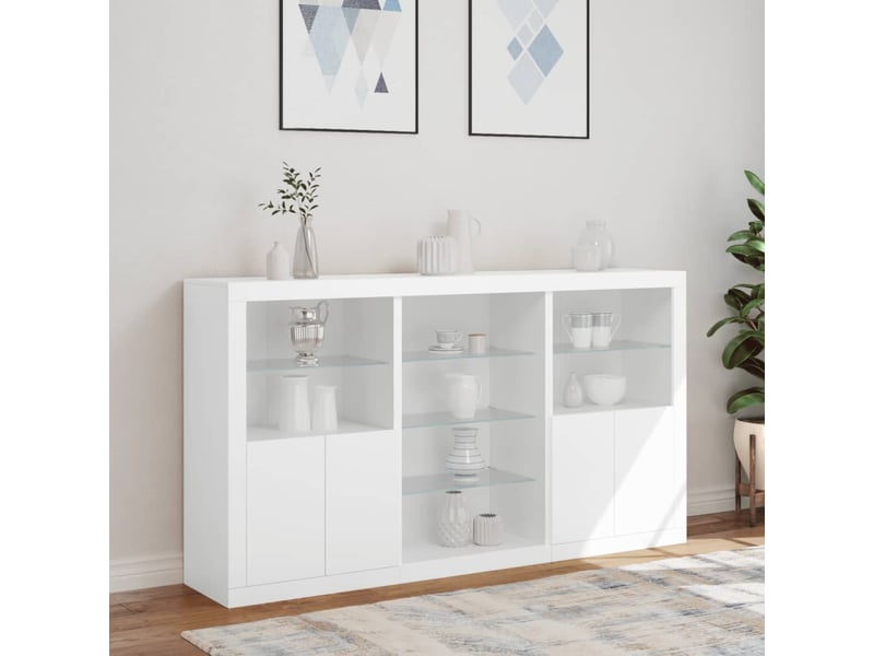  Buffet - bahut - meuble de rangement avec lumières led blanc 181,5x37x100 cm  - Conforama D