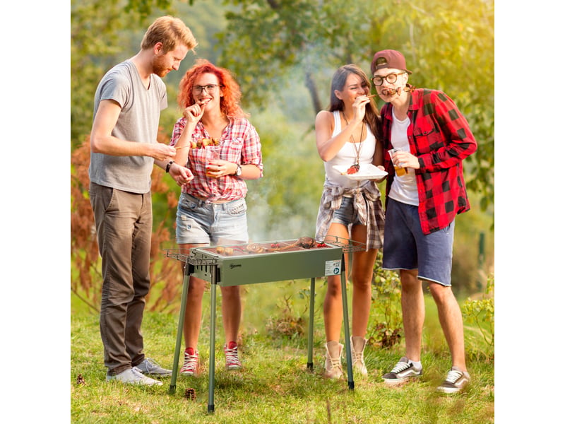  Barbecue au charbon de bois avec 2 grilles portable bbq grill sur pieds amovibles2 paniers latéraux, 94l x 39l x 70h cm  - Conforama C