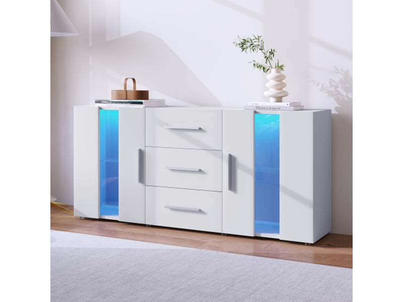  Meuble tv,lowboard, avec éclairage led 16 couleurs pour salle à manger salon,140*35*70cm, table tv,armoire tv  - Conforama D