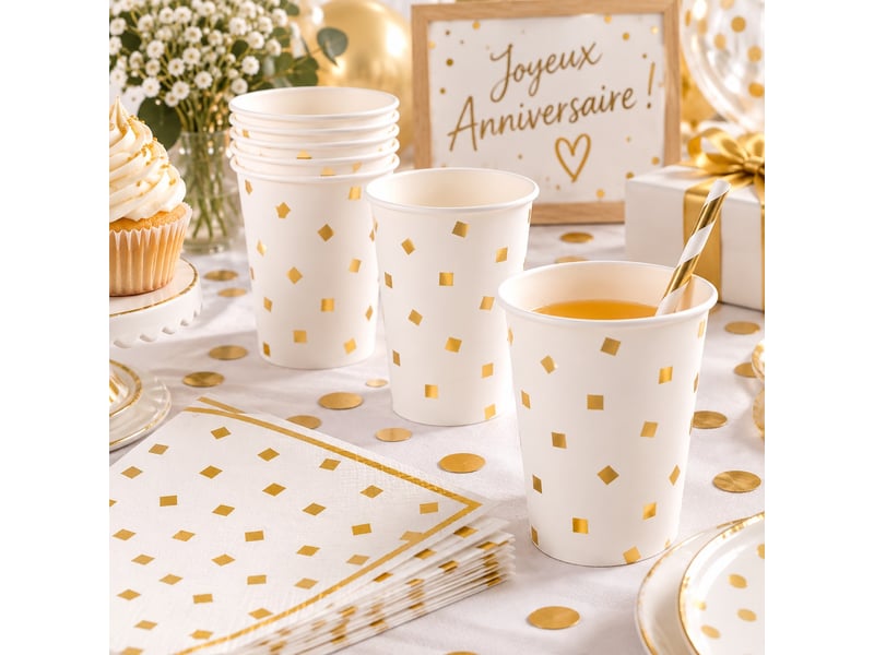  Lot de 6 gobelets en carton – blanc et doré  - Conforama B
