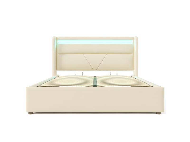 Lit coffre 160x200 cm, lit adulte avec led en blanc, matelas inclus - Conforama D