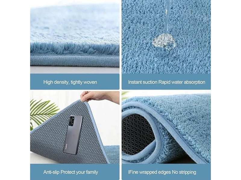  Lot de 2 tapis de bain en microfibre antidérapants - 50 x 80 cm - bleu  - Conforama B