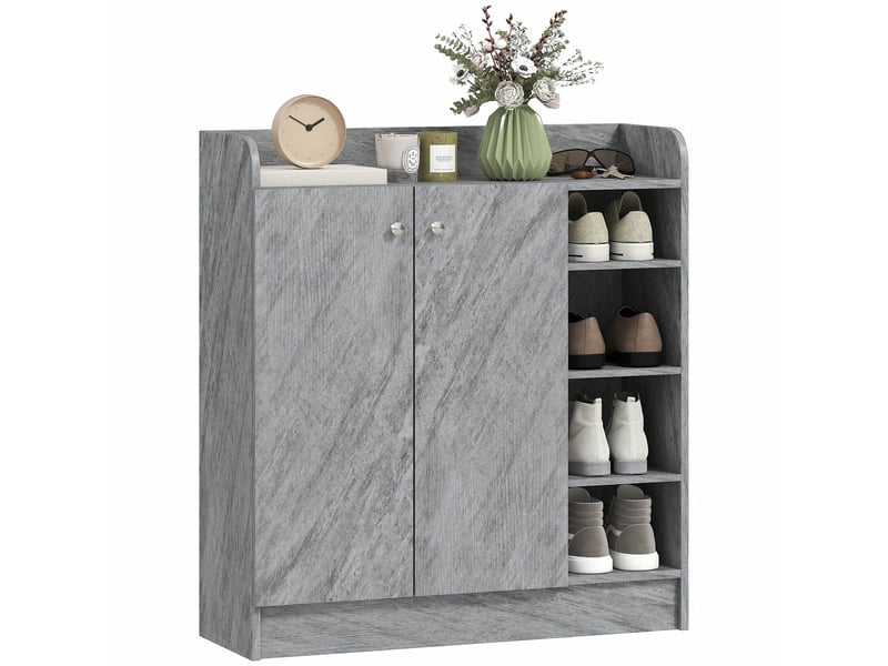 Meuble de rangement à chaussures pour entrée avec 4 compartiments ouverts et placard double porte - étagère réglable - Conforama A