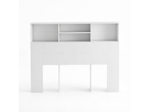 Tête de lit 140 cm blanche avec 4 niches de rangement en mdf et panneau de particules