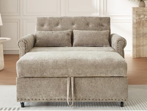Canapé droit convertible <strong>LEYTN</strong> <strong></strong> 2 places Tissu marron avec coffre de rangement