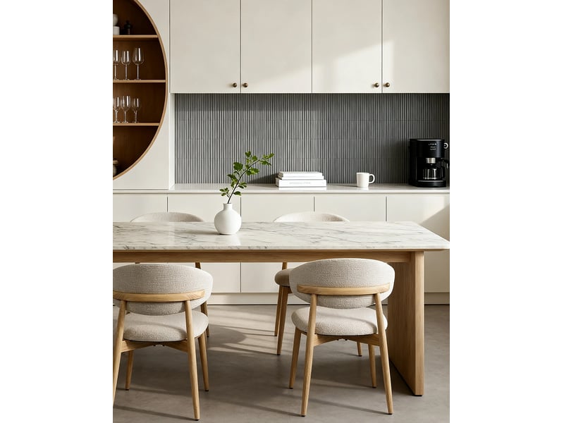  Chaise de salle à manger lot de 2 avec assise rembourrée et patins réglables en bois naturel et tissu écru  - Conforama D