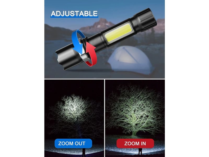 1 pièce lampe de poche led rechargeable zoom longue durée lampe de poche en aluminium 3 modes étanche [classe énergétique a+]-  - Conforama E