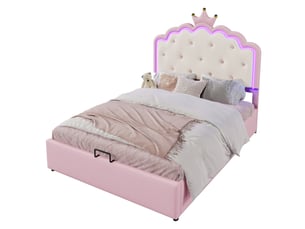 Lit coffre 140x200 cm <strong>MERAX</strong>  <strong>lit enfant rose</strong> coloris rose