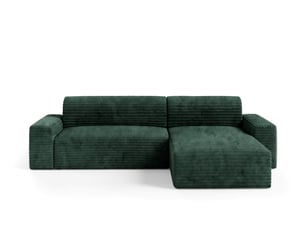 Canapé d'angle réversible convertible   4 places Velours côtelé vert avec coffre de rangement