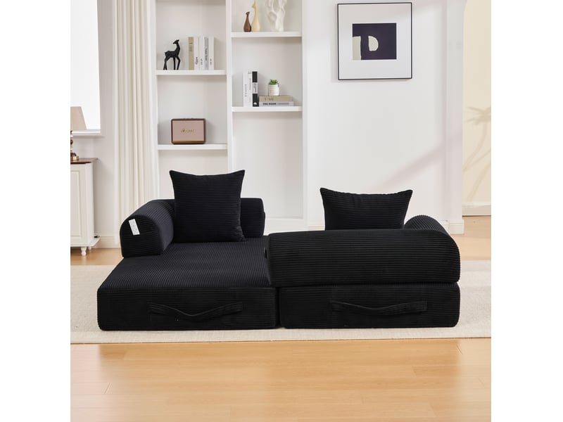  Canapé modulaire modenvie 3 places en velours côtelé noir 200 x 94 x 67 cm  - Conforama D