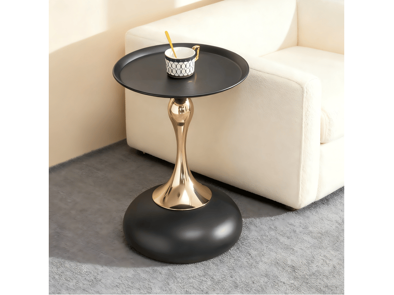  Table d'appoint ronde 38x38x54 cm en acier carbone noir et doré  - Conforama B